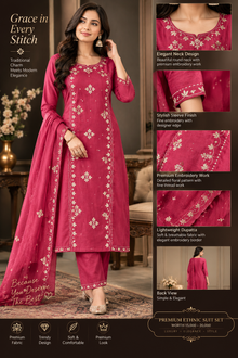 Luxury Rani Pink Embroidered Suit Set for Women | Elegant 3-Piece Ethnic Wear with Designer Dupatta | Premium Festive & Party Wear