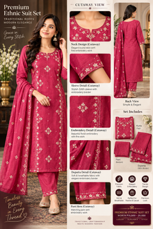 Luxury Rani Pink Embroidered Suit Set for Women | Elegant 3-Piece Ethnic Wear with Designer Dupatta | Premium Festive & Party Wear