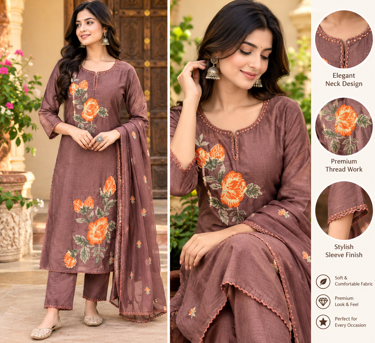 Premium Embroidered Floral Kurta Set | Elegant Ethnic Wear